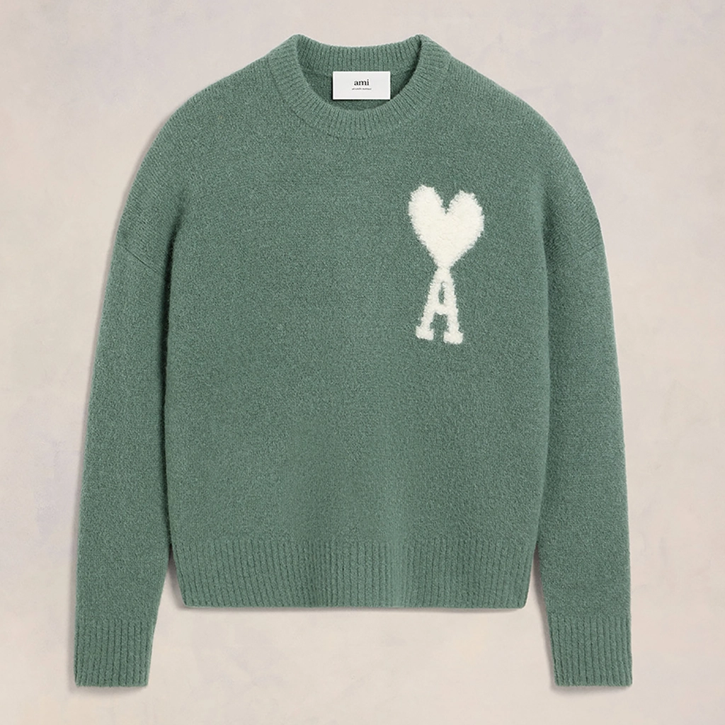 AMI Paris Off White De Coeur Alpaca-Blend Knit Jumper - M
